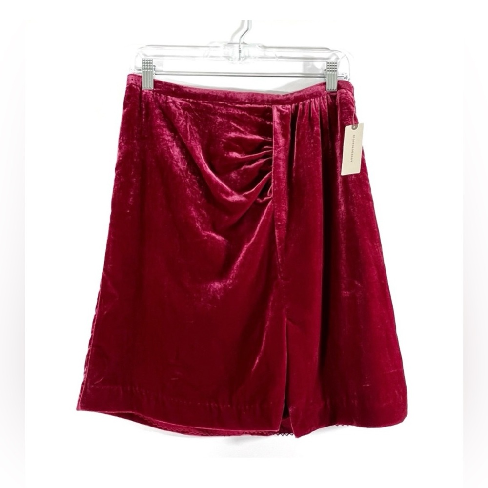Anthropologie Size 10 Fushia Pink Crushed
Velvet High Waist Side Slit Mini Skirt - Picture 3 of 9